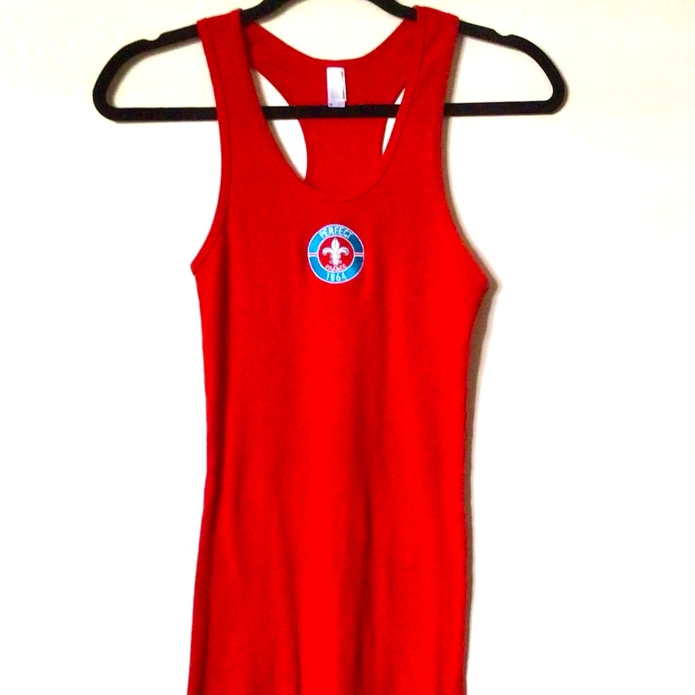 Red Tank Dress Sleeveless Racerback Cotton Embroidered by American Apparel, M